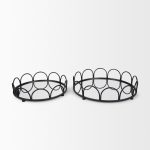 Lenore Round Metal/Mirror Tray Black (Set of 2)