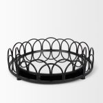 Lenore Round Metal/Mirror Tray Black (Set of 2)