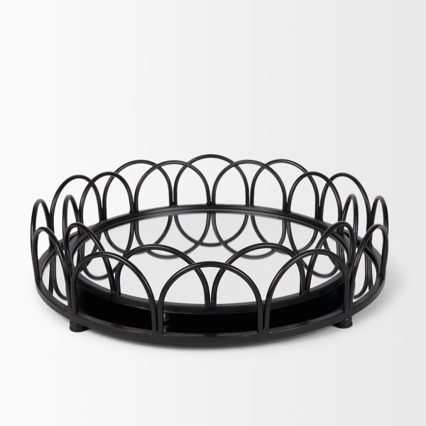 Lenore Round MetalMirror Tray Black Set of 2 2