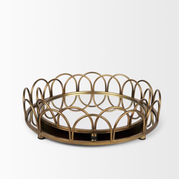 Lenore Round MetalMirror Tray Gold Set of 2 2