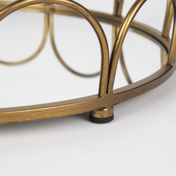 Lenore Round MetalMirror Tray Gold Set of 2 5