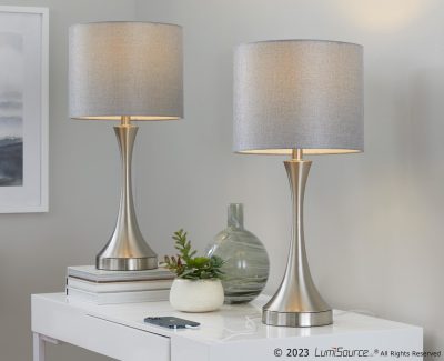 Lenuxe 25" Brushed Nickel Contemporary USB Table Lamps (Set of 2)