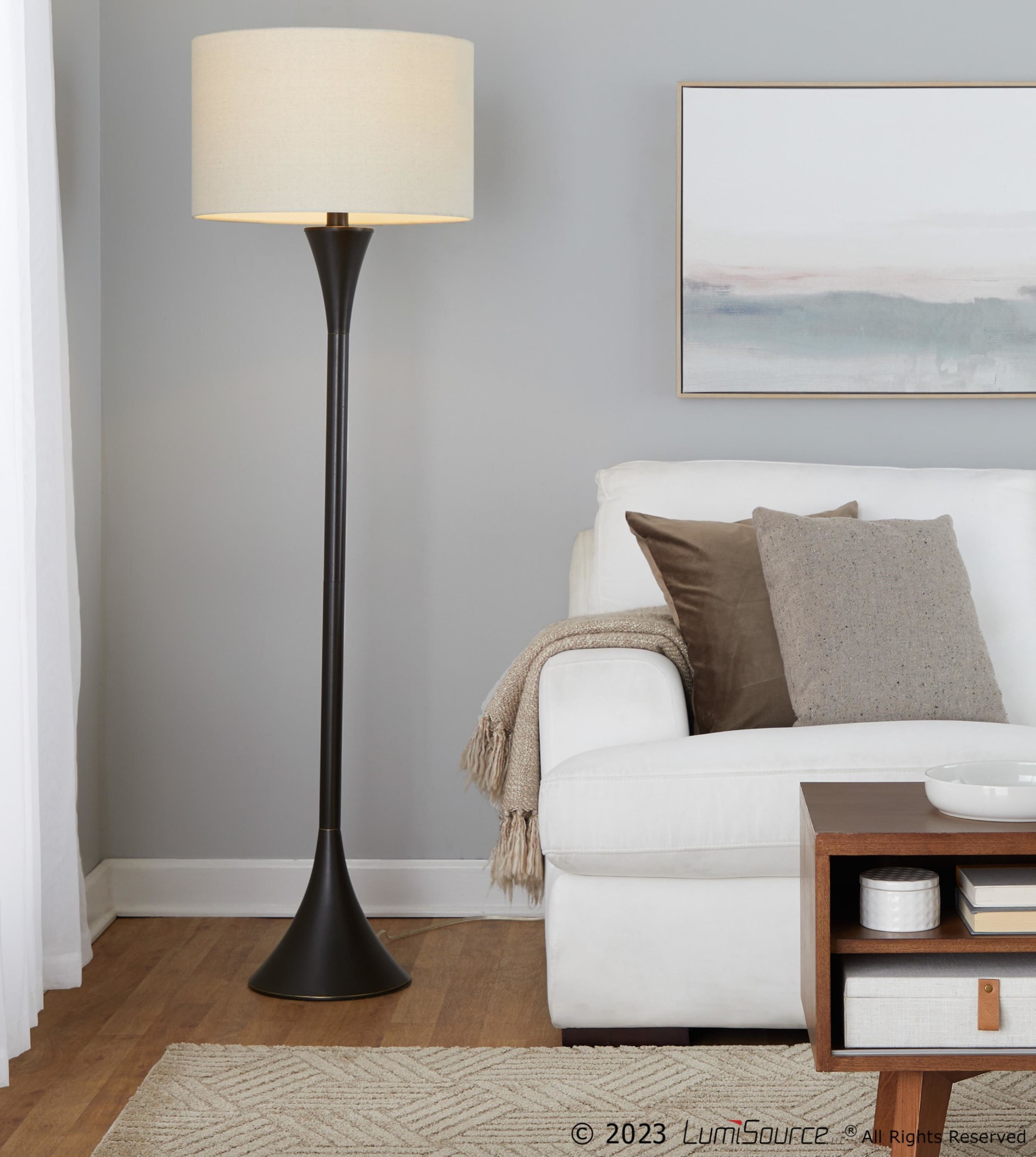 Lenuxe 65 Contemporary Bronze Metal Linen Shade Floor Lamp 2 Lenuxe 65 Contemporary Bronze Metal Linen Shade Floor Lamp - Image 2