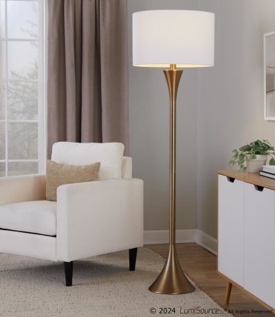 Lenuxe 65 Contemporary Bronze Metal and Linen Floor Lamp