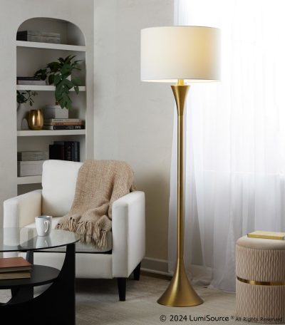 Lenuxe 65 Contemporary Gold Metal Floor Lamp White Linen Shade