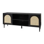 Lenz Black Rattan Door Coastal 70 Inch TV Stand 7 Lenz Black Rattan Door Coastal 70 Inch TV Stand