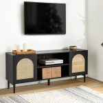Lenz Black Rattan Door Coastal 70 Inch TV Stand 6 Lenz Black Rattan Door Coastal 70 Inch TV Stand