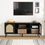 Lenz Black Rattan Door Coastal 70 Inch TV Stand 8 Lenz Black Rattan Door Coastal 70 Inch TV Stand