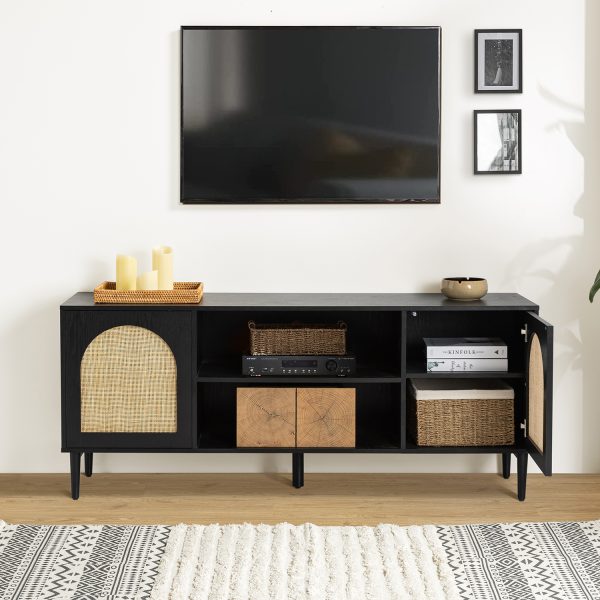 Lenz Black Rattan Door Coastal 70 Inch TV Stand 2