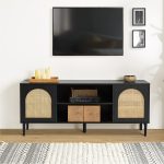 Lenz Black Rattan Door Coastal 70 Inch TV Stand 9 Lenz Black Rattan Door Coastal 70 Inch TV Stand