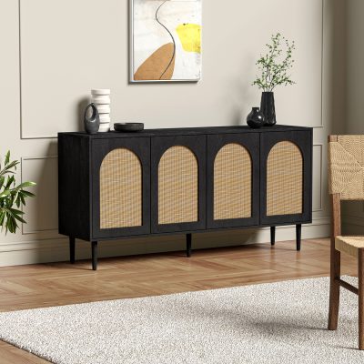 Lenz Black Rattan Door Modern Storage Sideboard
