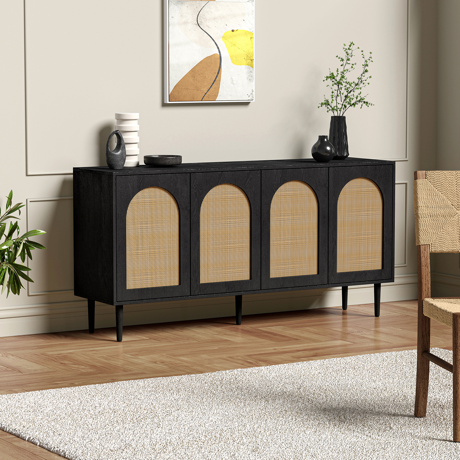 Lenz Black Rattan Door Modern Storage Sideboard 1 Lenz Black Rattan Door Modern Storage Sideboard