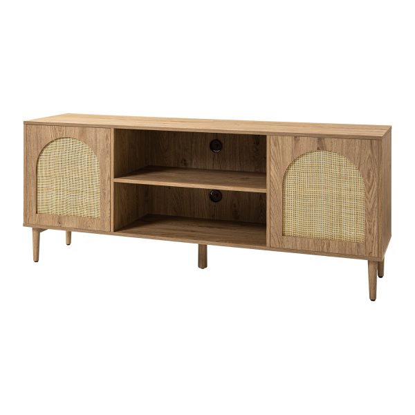 Lenz Oak Rattan Door Coastal 70 Inch TV Stand 1