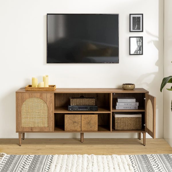 Lenz Oak Rattan Door Coastal 70 Inch TV Stand 2