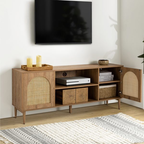 Lenz Oak Rattan Door Coastal 70 Inch TV Stand 3