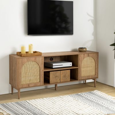 Lenz Oak Rattan Door Coastal 70 Inch TV Stand