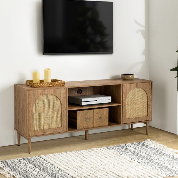 Lenz Oak Rattan Door Coastal 70 Inch TV Stand