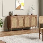 Lenz Oak Rattan Door Modern Storage Sideboard 6 Lenz Oak Rattan Door Modern Storage Sideboard