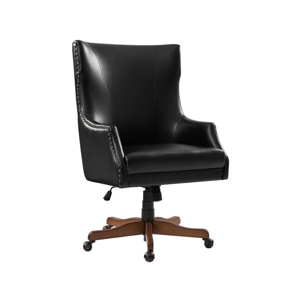 Leon Black Faux Leather Wingback Swivel Office Chair 1