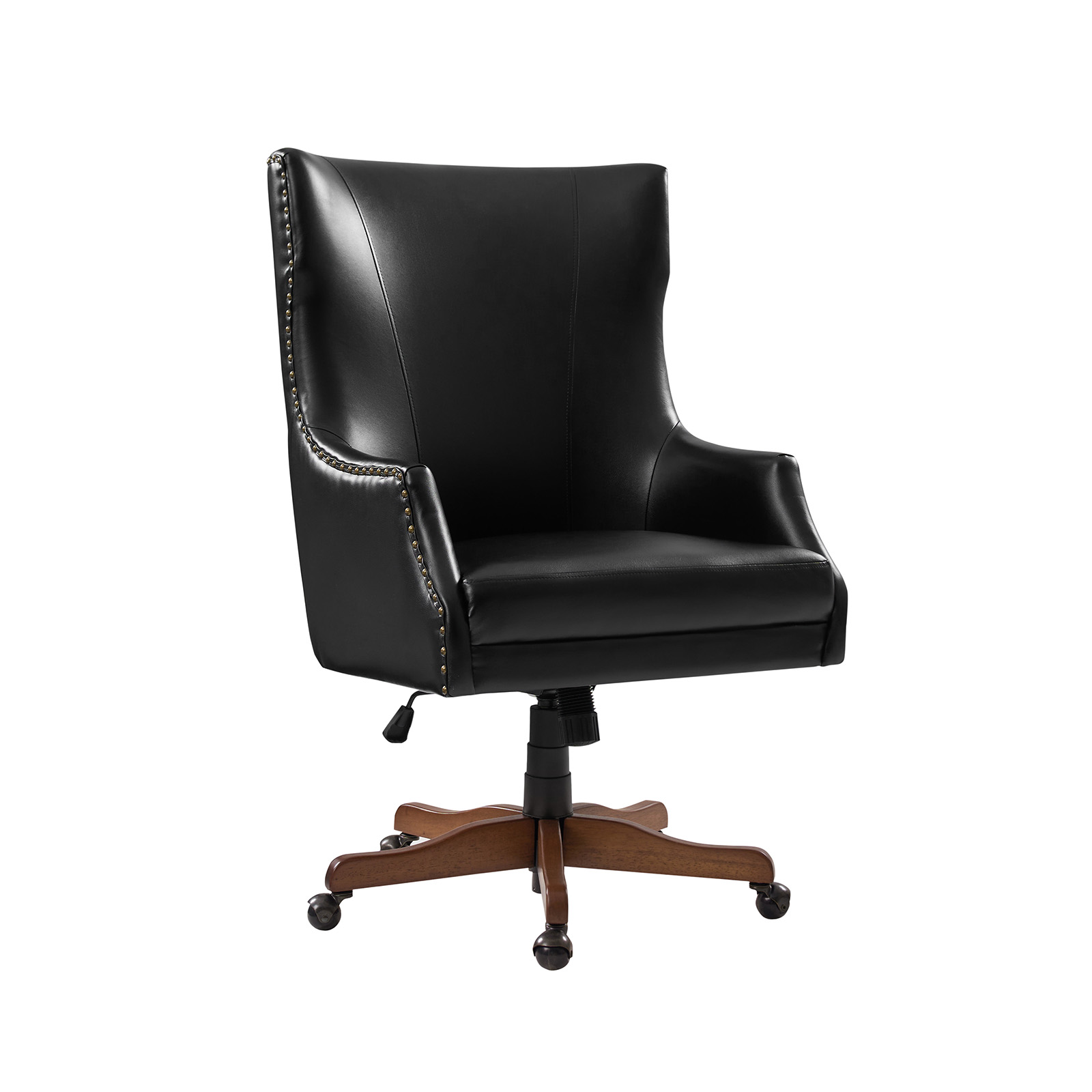 Leon Black Faux Leather Wingback Swivel Office Chair 2 Leon Black Faux Leather Wingback Swivel Office Chair - Image 2