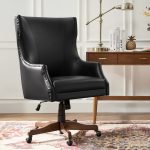 Leon Black Faux Leather Wingback Swivel Office Chair 6 Leon Black Faux Leather Wingback Swivel Office Chair