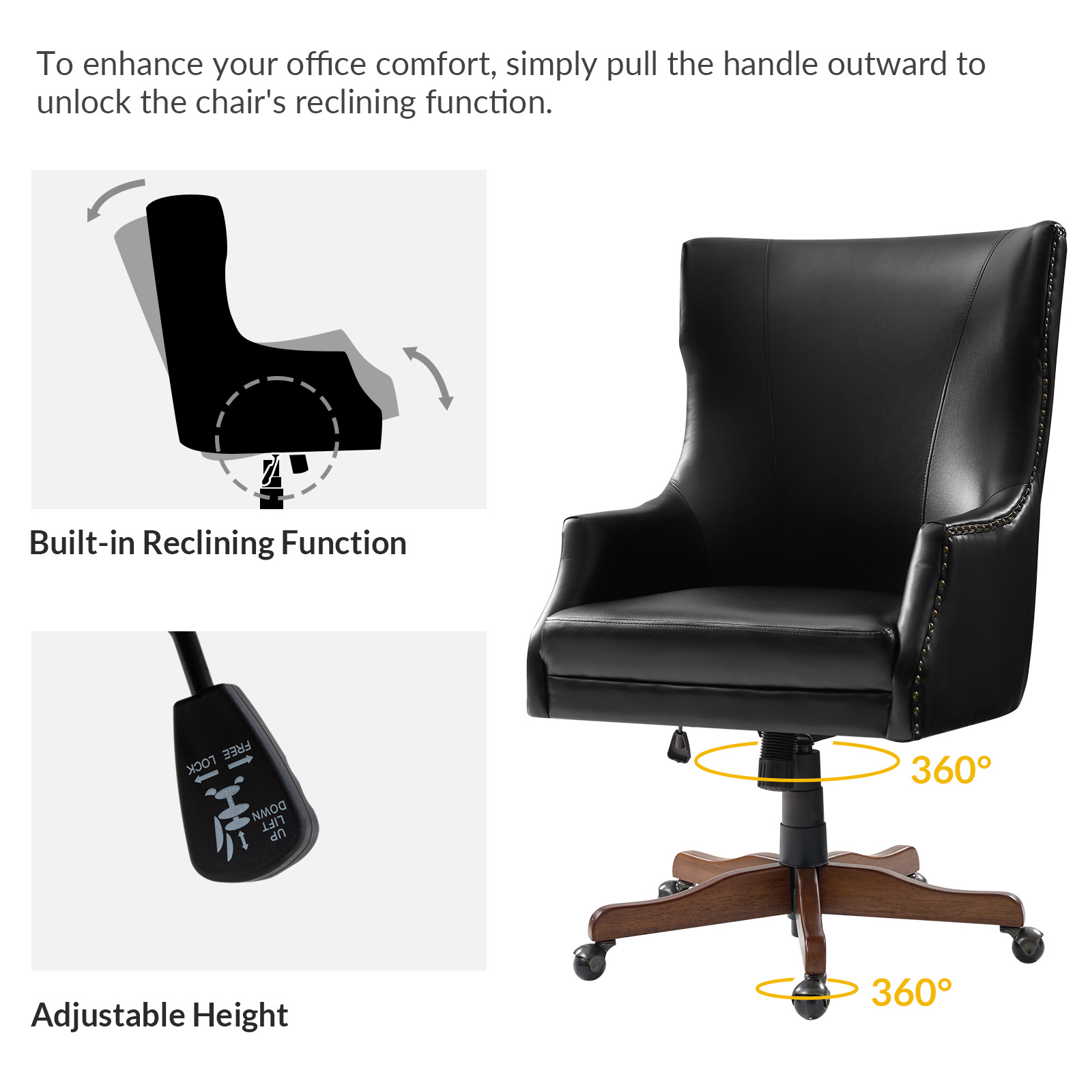 Leon Black Faux Leather Wingback Swivel Office Chair 5 Leon Black Faux Leather Wingback Swivel Office Chair - Image 5