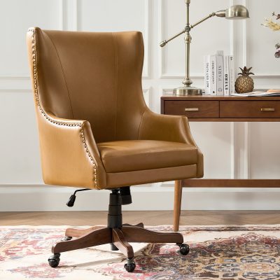 Leon Camel Wingback Faux Leather Swivel Office Chair