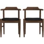 Brown Wood Mid-Century Modern Leather Dining Chair (Set of 2) 20 Brown Wood Mid-Century Modern Leather Dining Chair (Set of 2)