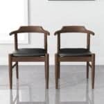 Brown Wood Mid-Century Modern Leather Dining Chair (Set of 2) 22 Brown Wood Mid-Century Modern Leather Dining Chair (Set of 2)