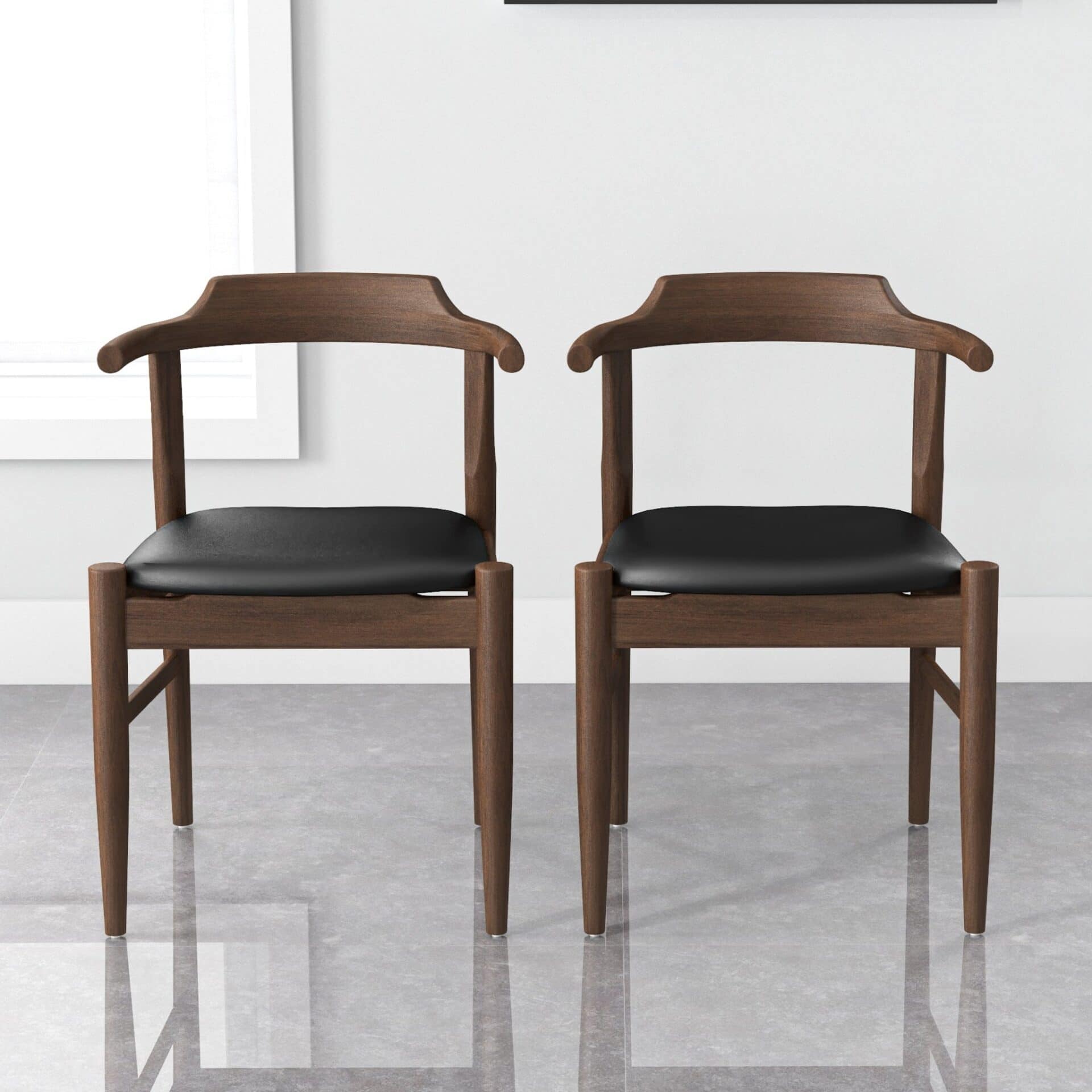 Brown Wood Mid-Century Modern Leather Dining Chair (Set of 2) 11 Brown Wood Mid-Century Modern Leather Dining Chair (Set of 2) - Image 11