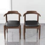 Brown Wood Mid-Century Modern Leather Dining Chair (Set of 2) 14 Brown Wood Mid-Century Modern Leather Dining Chair (Set of 2)