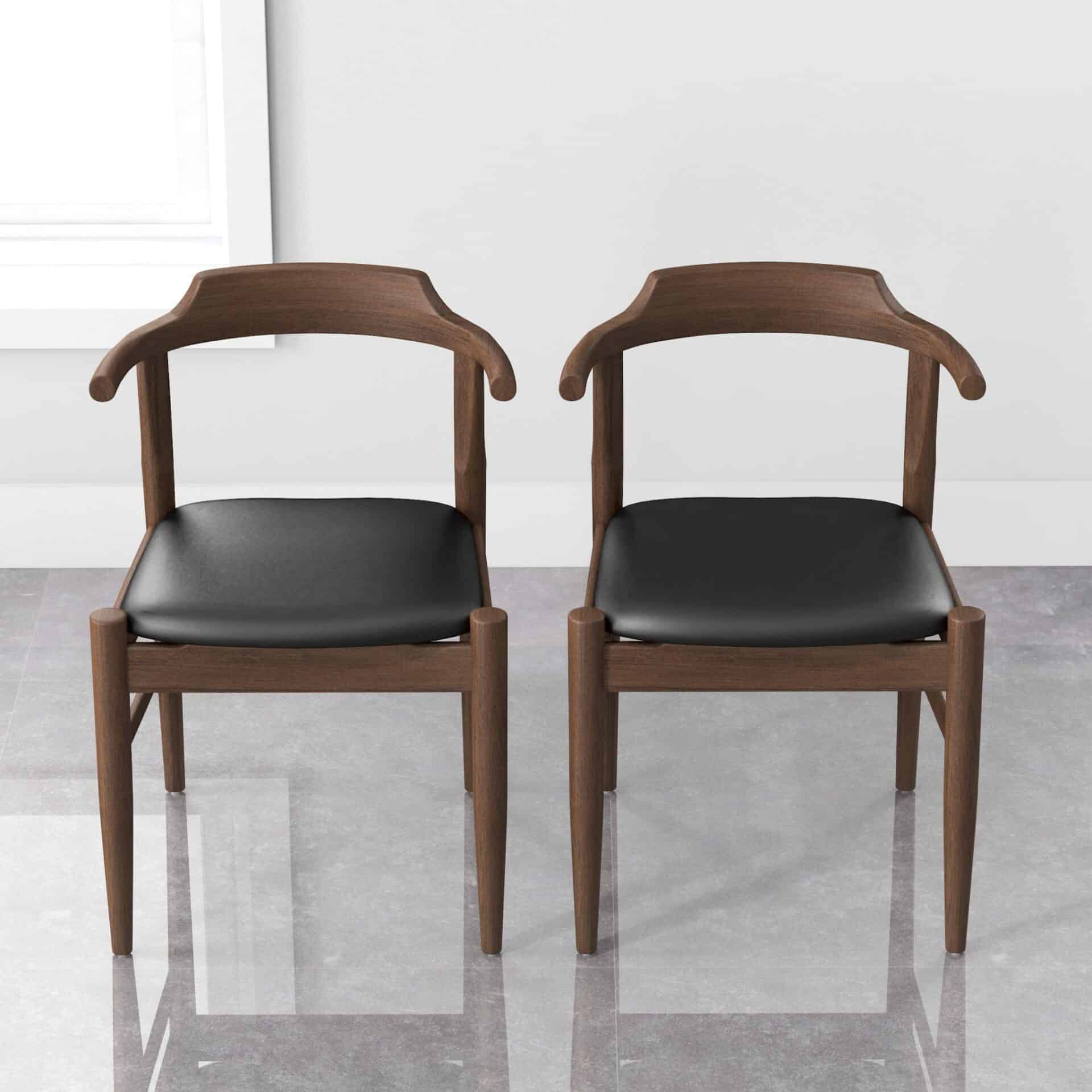 Brown Wood Mid-Century Modern Leather Dining Chair (Set of 2) 3 Brown Wood Mid-Century Modern Leather Dining Chair (Set of 2) - Image 3