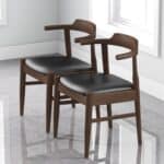 Brown Wood Mid-Century Modern Leather Dining Chair (Set of 2) 21 Brown Wood Mid-Century Modern Leather Dining Chair (Set of 2)