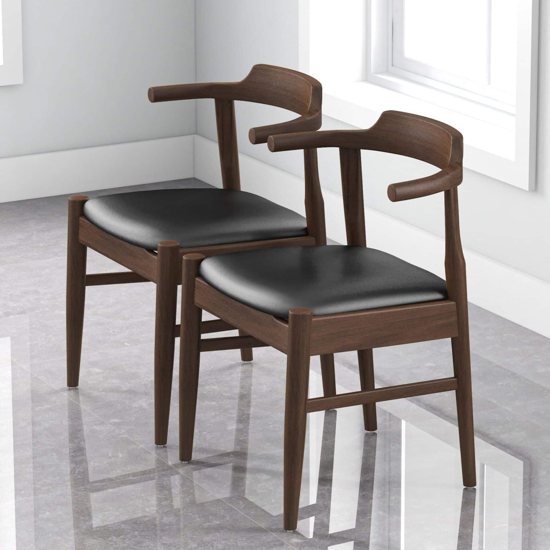 Brown Wood Mid-Century Modern Leather Dining Chair (Set of 2) 10 Brown Wood Mid-Century Modern Leather Dining Chair (Set of 2) - Image 10