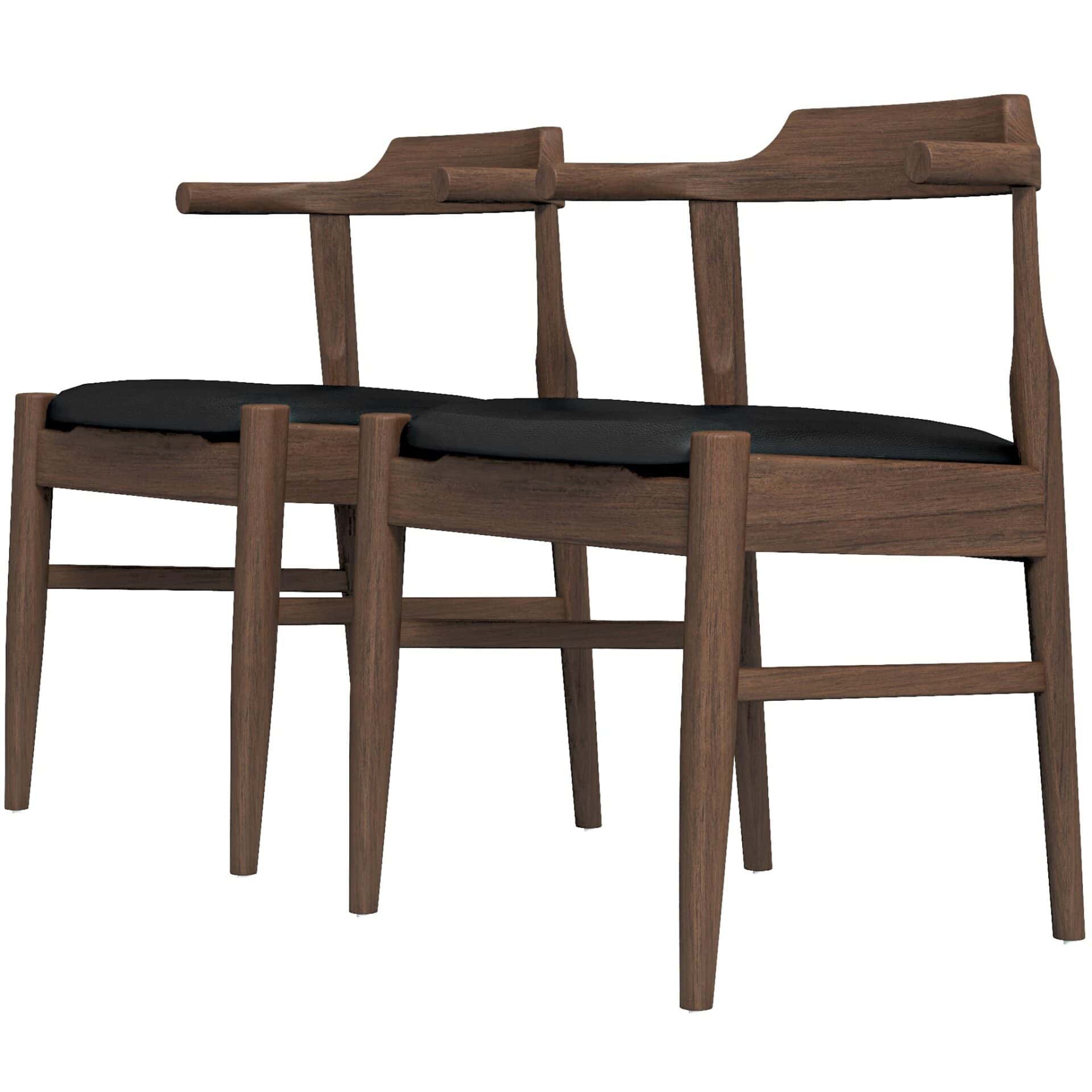 Brown Wood Mid-Century Modern Leather Dining Chair (Set of 2) 5 Brown Wood Mid-Century Modern Leather Dining Chair (Set of 2) - Image 5