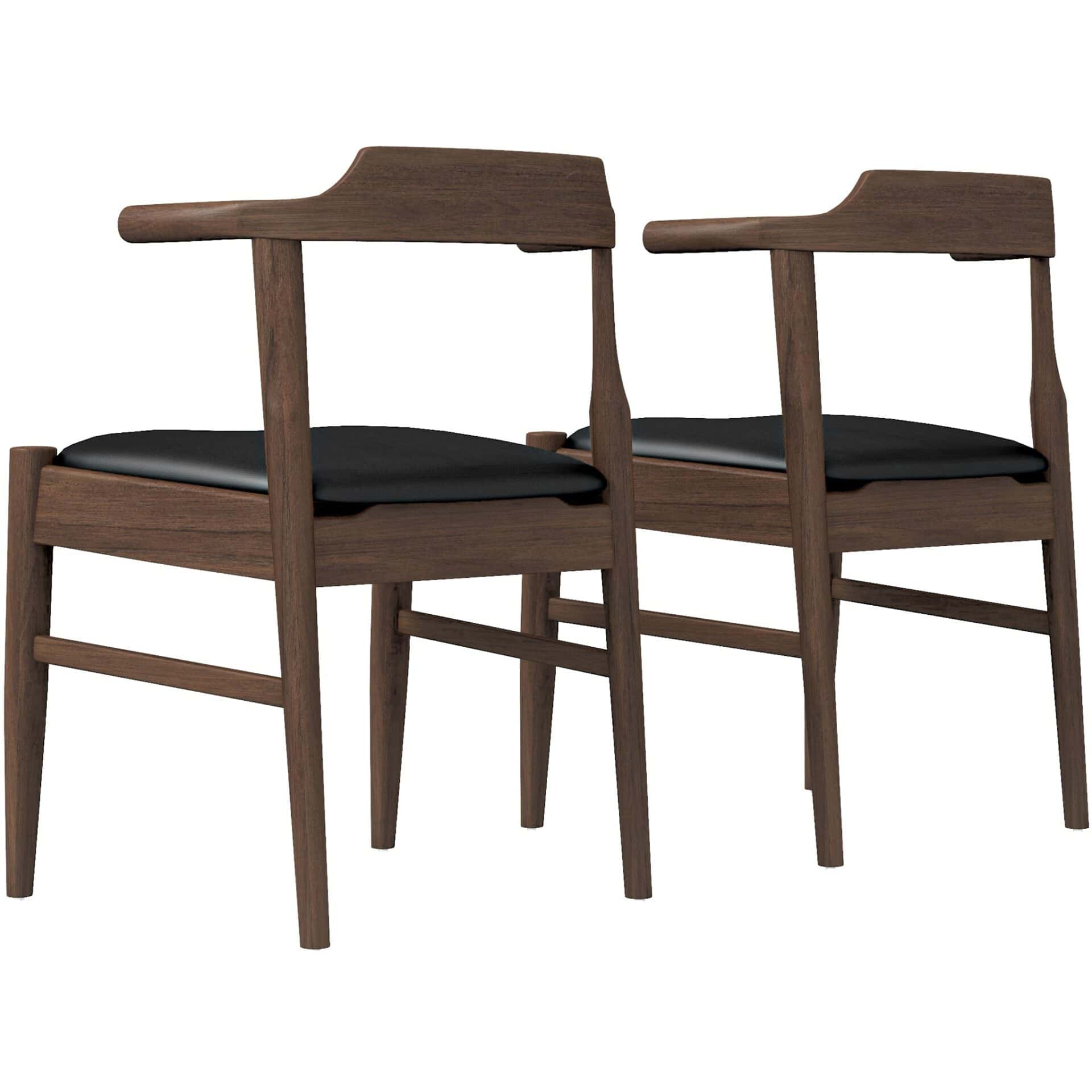 Brown Wood Mid-Century Modern Leather Dining Chair (Set of 2) 7 Brown Wood Mid-Century Modern Leather Dining Chair (Set of 2) - Image 7