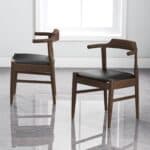 Brown Wood Mid-Century Modern Leather Dining Chair (Set of 2) 15 Brown Wood Mid-Century Modern Leather Dining Chair (Set of 2)