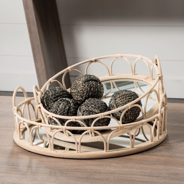 Leona Set of 2 Natural Wicker Woven Mirrored Base Nesting Trays 1