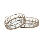 Leona (Set of 2) Natural Wicker Woven Mirrored Base Nesting Trays
