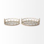 Leona (Set of 2) Natural Wicker Woven Mirrored Base Nesting Trays