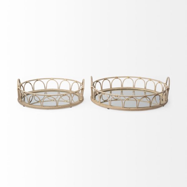 Leona Set of 2 Natural Wicker Woven Mirrored Base Nesting Trays 5