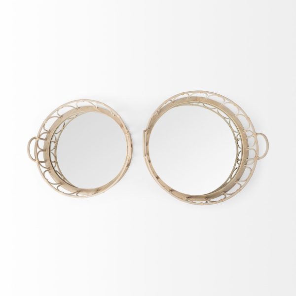 Leona Set of 2 Natural Wicker Woven Mirrored Base Nesting Trays 6