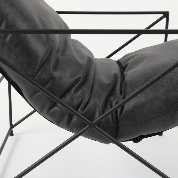 Leonidas 28.5L x 29.5W x 34.0H Black Faux Leather Seat W Black Metal Frame Accent Chair 11