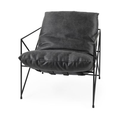 Leonidas 28.5L x 29.5W x 34.0H Black Faux Leather Seat W/ Black Metal Frame Accent Chair