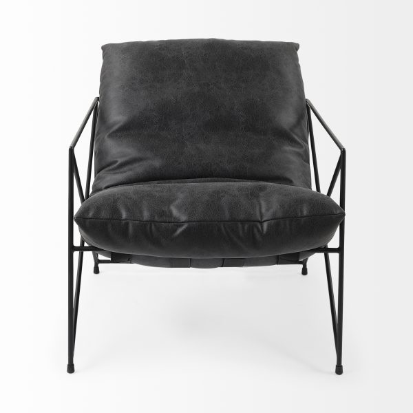 Leonidas 28.5L x 29.5W x 34.0H Black Faux Leather Seat W Black Metal Frame Accent Chair 6