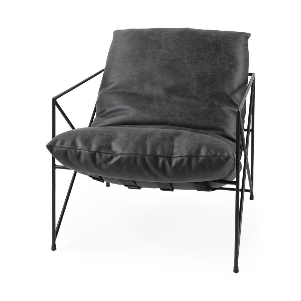 Leonidas 28.5L x 29.5W x 34.0H Black Faux Leather Seat W Black Metal Frame Accent Chair