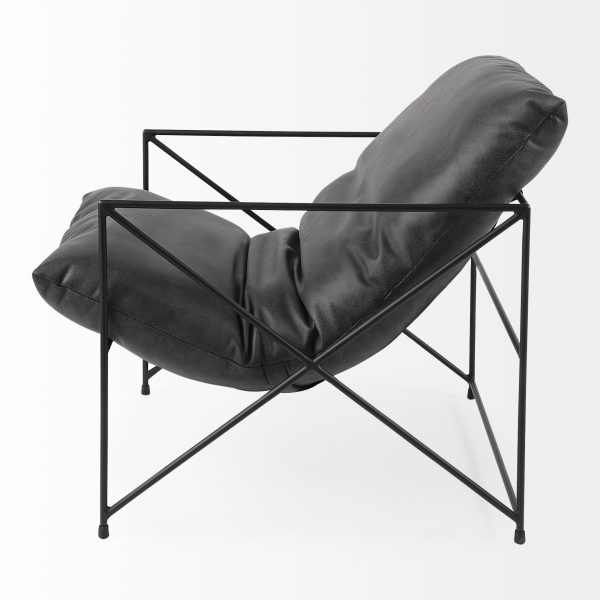 Leonidas 28.5L x 29.5W x 34.0H Black Faux Leather Seat W Black Metal Frame Accent Chair 7