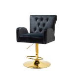 Leopoldo Black Velvet Tufted Adjustable Swivel Bar Stool
