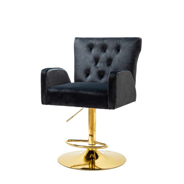 Leopoldo Black Velvet Tufted Adjustable Swivel Bar Stool 1