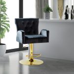 Leopoldo Black Velvet Tufted Adjustable Swivel Bar Stool
